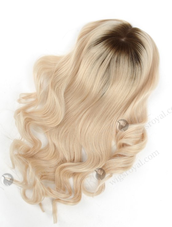 Large Base 8" x 8" Silk Top Wefted Hair Topper Platinum Blonde with Brown Roots Topper-023-19567