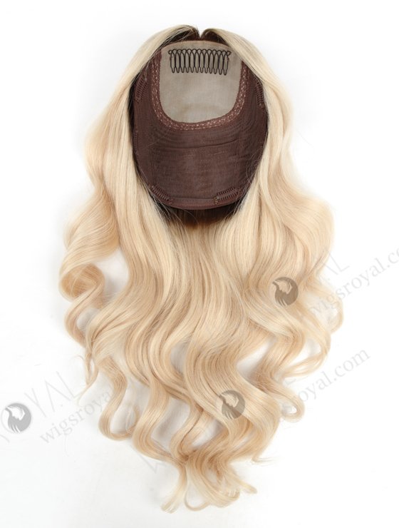 Large Base 8" x 8" Silk Top Wefted Hair Topper Platinum Blonde with Brown Roots Topper-023