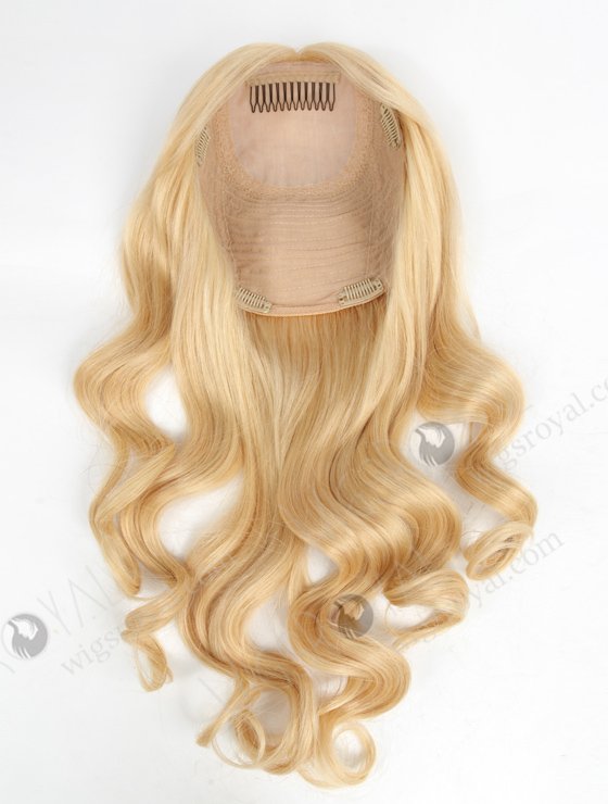 Large Base Silk Top Wefted Hair Topper 18 Inch Blonde Wavy Topper-047