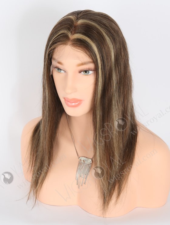 In Stock Indian Remy Hair 14" Straight 2/8# Blended with 27# and 30# Highlights Color Full Lace Wig FLW-01917-21423