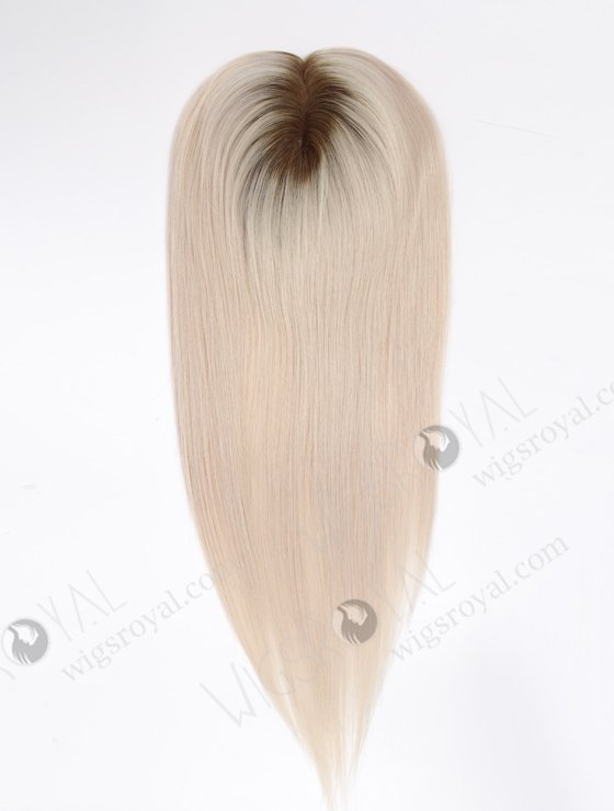 16 Inch Full Volume Silk Top Hair Topper Stunning White Blonde with Brown Roots European Virgin Hair Topper-114 -21997