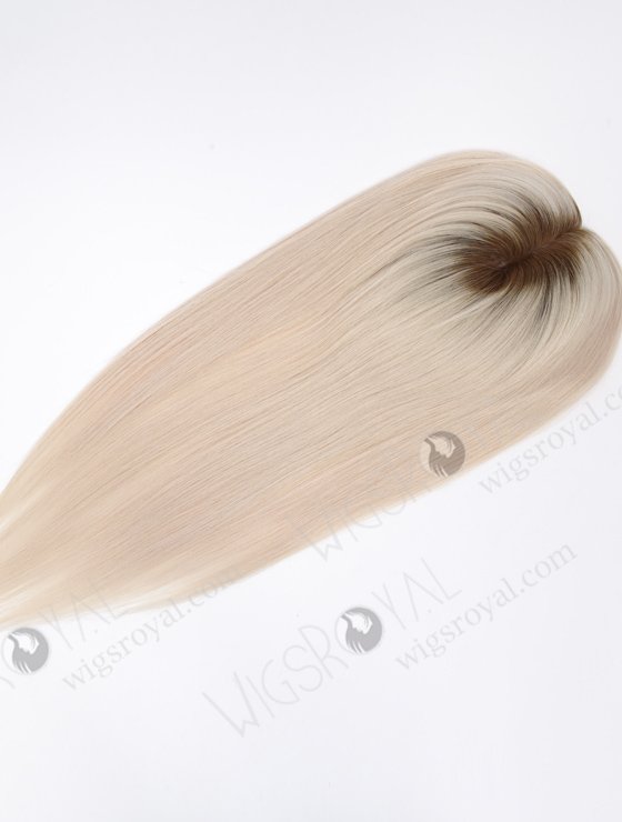 16 Inch Full Volume Silk Top Hair Topper Stunning White Blonde with Brown Roots European Virgin Hair Topper-114 -21998