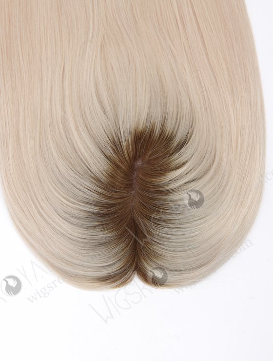 16 Inch Full Volume Silk Top Hair Topper Stunning White Blonde with Brown Roots European Virgin Hair Topper-114 -22000