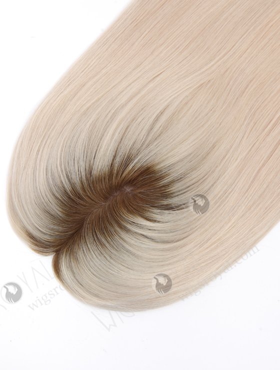 16 Inch Full Volume Silk Top Hair Topper Stunning White Blonde with Brown Roots European Virgin Hair Topper-114 -21999