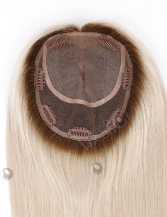 16 Inch Full Volume Silk Top Hair Topper Stunning White Blonde with Brown Roots European Virgin Hair Topper-114