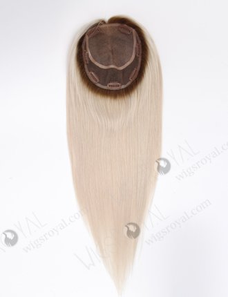16 Inch Full Volume Silk Top Hair Topper Stunning White Blonde with Brown Roots European Virgin Hair Topper-114