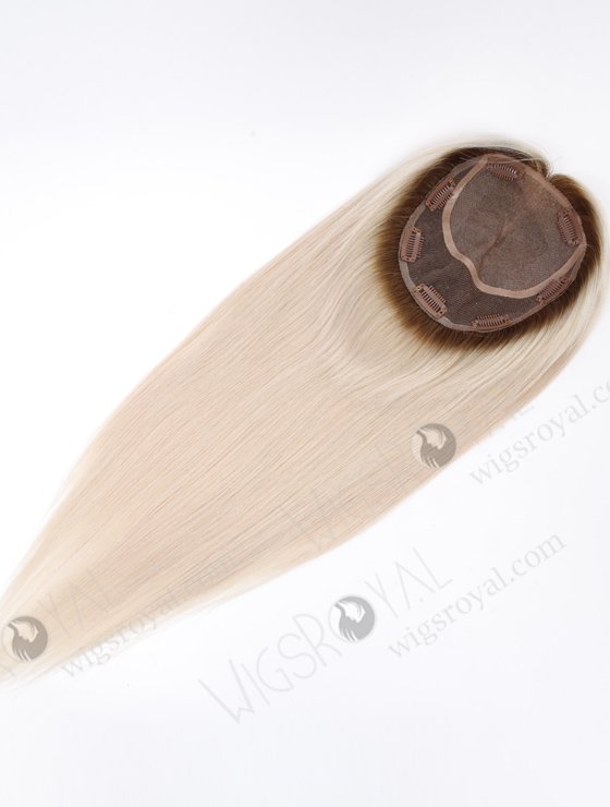 16 Inch Full Volume Silk Top Hair Topper Stunning White Blonde with Brown Roots European Virgin Hair Topper-114 -22003