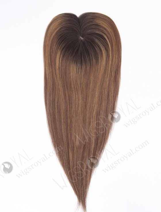 In Stock 5.5"*5.5" European Virgin Hair 16" Straight T2/10# with T2/8# Highlights Color Silk Top Hair Topper-111-22016