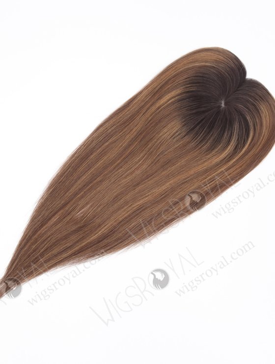 In Stock 5.5"*5.5" European Virgin Hair 16" Straight T2/10# with T2/8# Highlights Color Silk Top Hair Topper-111-22015