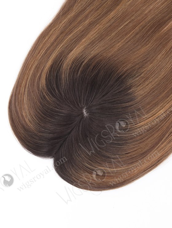 In Stock 5.5"*5.5" European Virgin Hair 16" Straight T2/10# with T2/8# Highlights Color Silk Top Hair Topper-111-22018