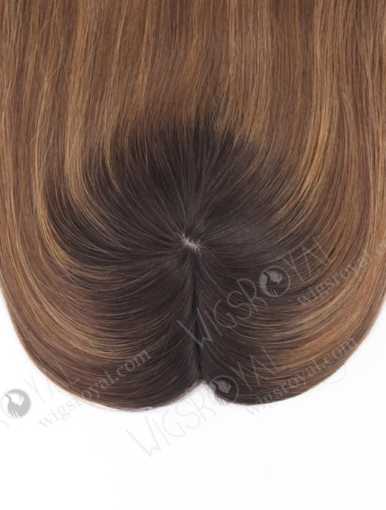In Stock 5.5"*5.5" European Virgin Hair 16" Straight T2/10# with T2/8# Highlights Color Silk Top Hair Topper-111-22017