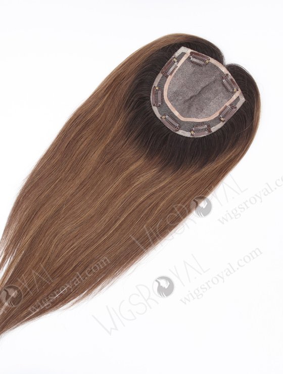 In Stock 5.5"*5.5" European Virgin Hair 16" Straight T2/10# with T2/8# Highlights Color Silk Top Hair Topper-111-22021