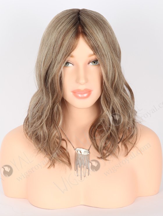 In Stock European Virgin Hair 12" Slight Wave Base 60#/10#/8a#, Roots 4# Color Monofilament Top Glueless Wig GLM-08005-22299