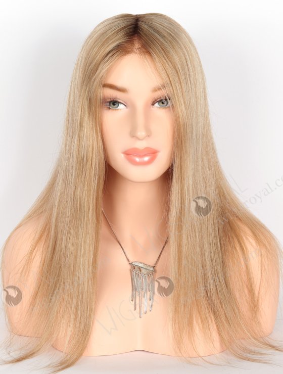 In Stock European Virgin Hair 16" Straight Base 8#/22#/60#, Roots 4# Color Monofilament Top Glueless Wig GLM-08006-22484