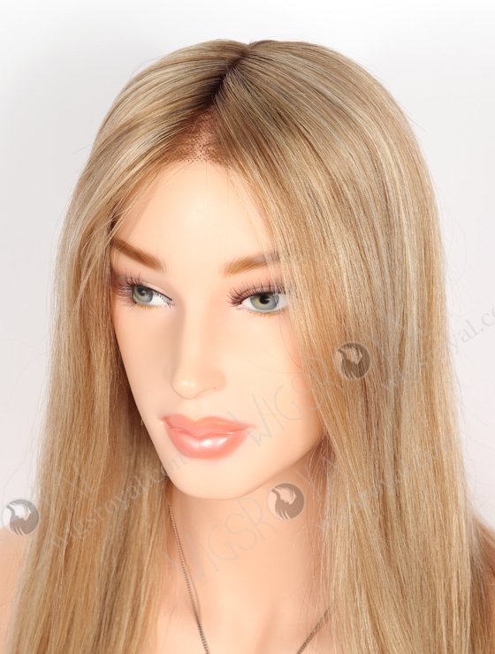 In Stock European Virgin Hair 16" Straight Base 8#/22#/60#, Roots 4# Color Monofilament Top Glueless Wig GLM-08006-22486