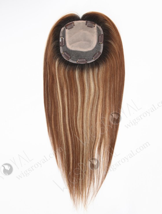 Chestnut Brown Silk Base Topper With Strawberry Blonde Highlights Topper-141