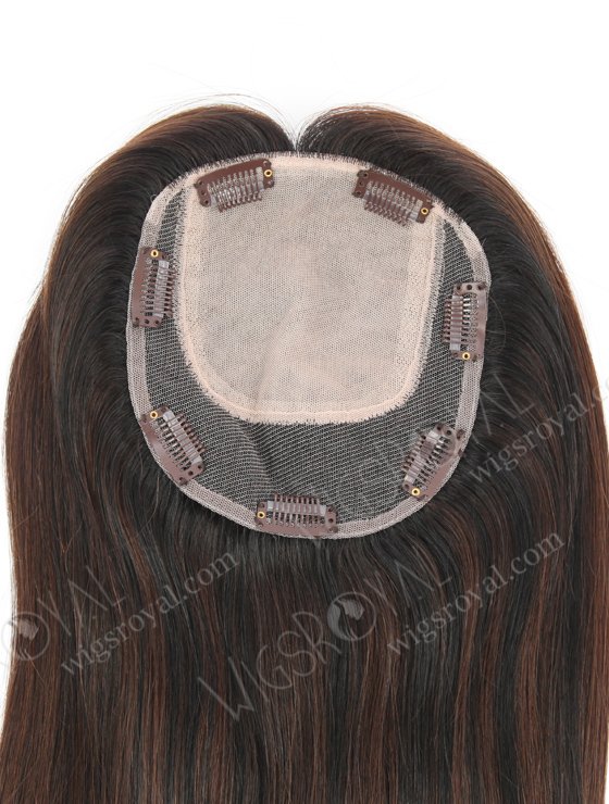 Affordable Silk Base Scalp Topper for Thinning Hair 16 Inch Amazing Black Brown Lowlights and Highlights Color Topper-139-22941