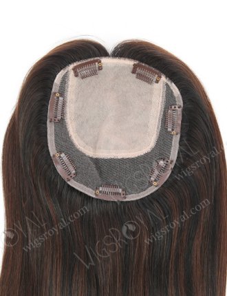 Affordable Silk Base Scalp Topper for Thinning Hair 16 Inch Amazing Black Brown Lowlights and Highlights Color Topper-139