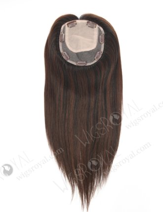 Affordable Silk Base Scalp Topper for Thinning Hair 16 Inch Amazing Black Brown Lowlights and Highlights Color Topper-139