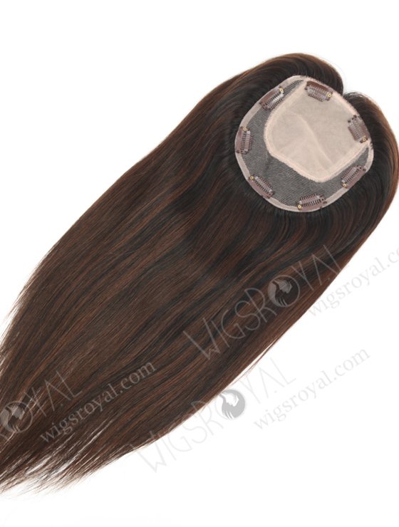 Affordable Silk Base Scalp Topper for Thinning Hair 16 Inch Amazing Black Brown Lowlights and Highlights Color Topper-139-22943
