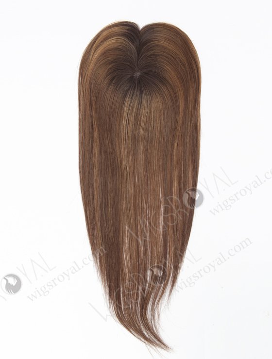 In Stock 2.75"*5.25" European Virgin Hair 16" Straight T2/10# with T2/8# Highlights Color Monofilament Hair Topper-122-23091