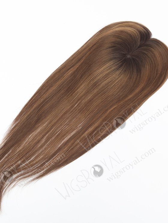 In Stock 2.75"*5.25" European Virgin Hair 16" Straight T2/10# with T2/8# Highlights Color Monofilament Hair Topper-122-23090