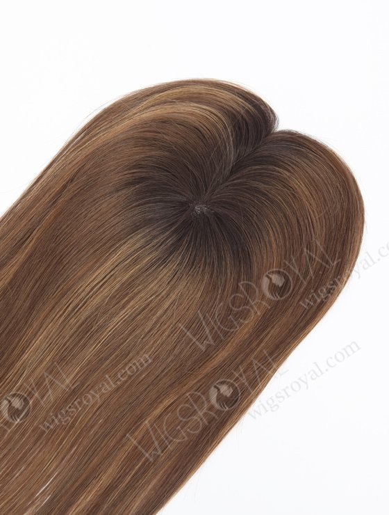In Stock 2.75"*5.25" European Virgin Hair 16" Straight T2/10# with T2/8# Highlights Color Monofilament Hair Topper-122-23092