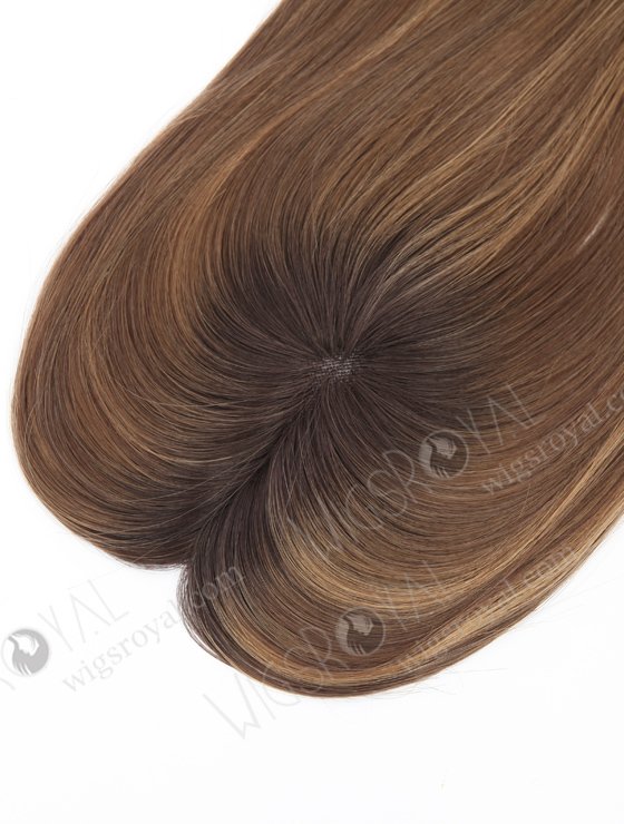 In Stock 2.75"*5.25" European Virgin Hair 16" Straight T2/10# with T2/8# Highlights Color Monofilament Hair Topper-122-23093