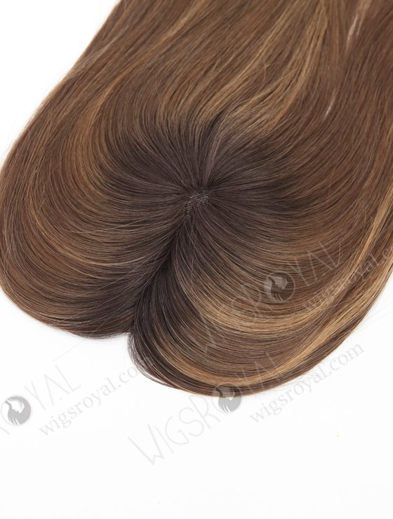In Stock 2.75"*5.25" European Virgin Hair 16" Straight T2/10# with T2/8# Highlights Color Monofilament Hair Topper-122-23095