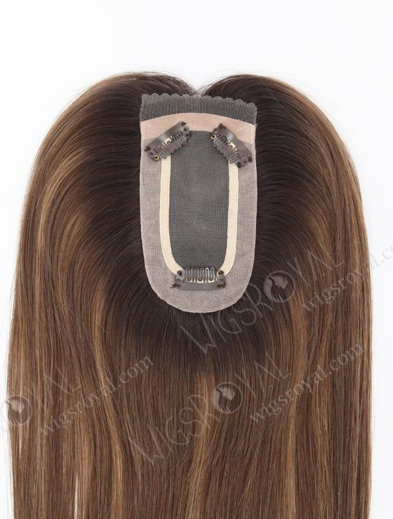 In Stock 2.75"*5.25" European Virgin Hair 16" Straight T2/10# with T2/8# Highlights Color Monofilament Hair Topper-122-23097