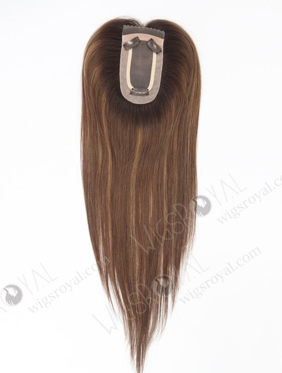 In Stock 2.75"*5.25" European Virgin Hair 16" Straight T2/10# with T2/8# Highlights Color Monofilament Hair Topper-122-23098