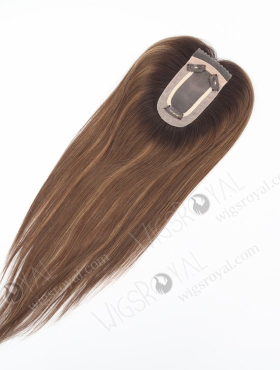 In Stock 2.75"*5.25" European Virgin Hair 16" Straight T2/10# with T2/8# Highlights Color Monofilament Hair Topper-122-23099