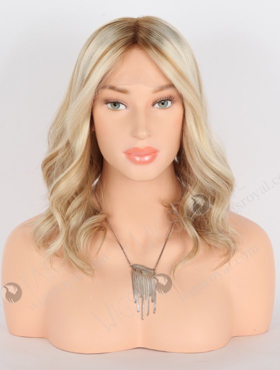 Blonde with Brown Highlights Wig Shoulder Length Luxury Double Drawn Wavy Human Hair GRD-08002-23578