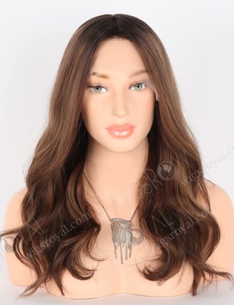 Glamorous Double Drawn Wig 16 Inch Brown with Dark Roots Wavy Human Hair Wig GRD-08005