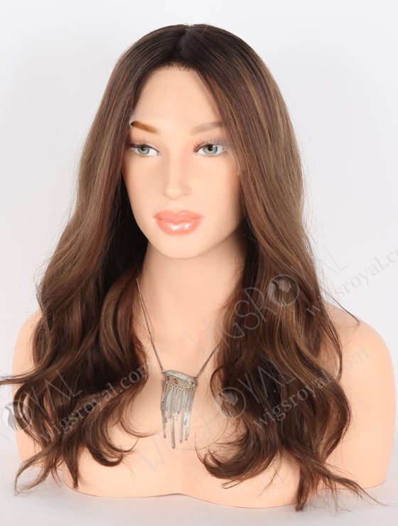 Glamorous Double Drawn Wig 16 Inch Brown with Dark Roots Wavy Human Hair Wig GRD-08005-23593