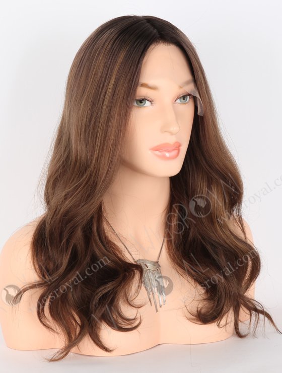 Glamorous Double Drawn Wig 16 Inch Brown with Dark Roots Wavy Human Hair Wig GRD-08005-23594