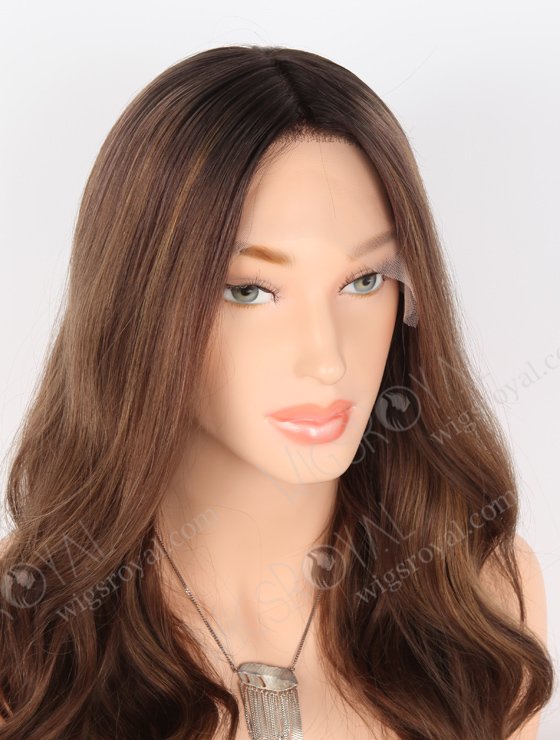 Glamorous Double Drawn Wig 16 Inch Brown with Dark Roots Wavy Human Hair Wig GRD-08005-23595