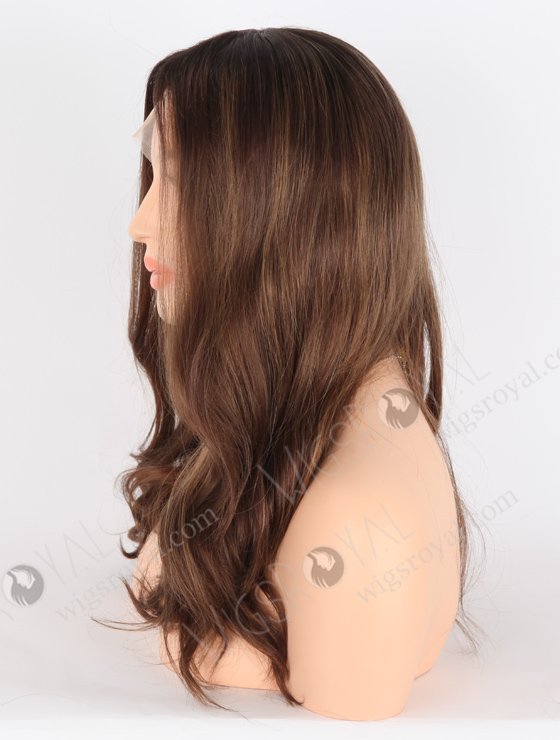 Glamorous Double Drawn Wig 16 Inch Brown with Dark Roots Wavy Human Hair Wig GRD-08005-23596
