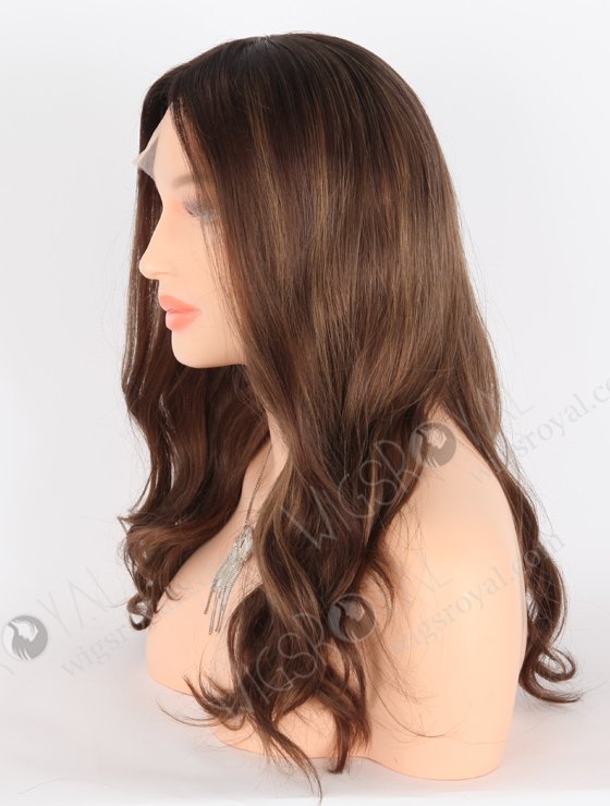 Glamorous Double Drawn Wig 16 Inch Brown with Dark Roots Wavy Human Hair Wig GRD-08005-23597