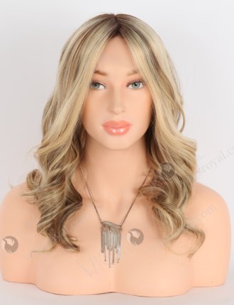 Luxury Wavy Human Hair Wigs for Ladies 14 Inch All One Length Blonde and Brown Highligths European Hair GRD-08006