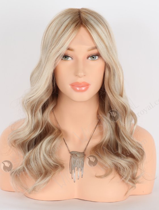 In Stock European Virgin Hair 16" All One Length Beach Wave White/8a# Highlights, Roots 8a# Color Grandeur Wig GRD-08011-23648