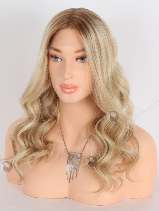 Glamorous Light Blonde Lace Front Wig with Brown Roots | 18 Inch Virgin European Hair Wavy Lace Front Wigs |  RLF-08005-23903