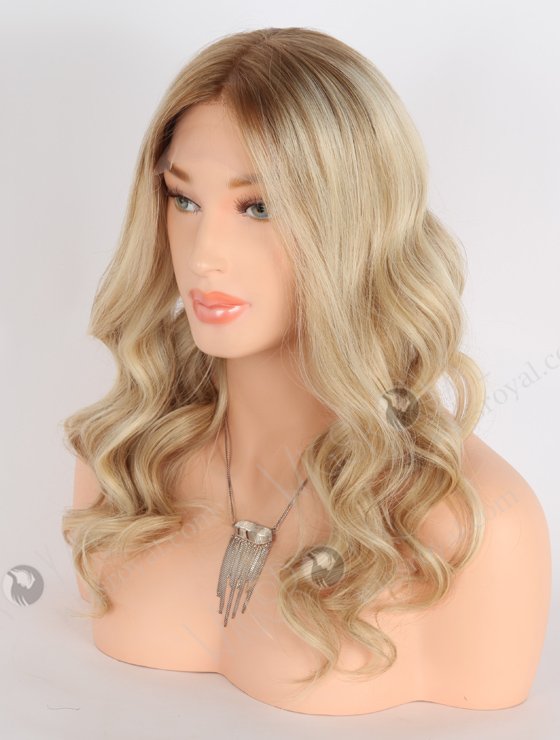 Glamorous Light Blonde Lace Front Wig with Brown Roots | 18 Inch Virgin European Hair Wavy Lace Front Wigs |  RLF-08005-23904