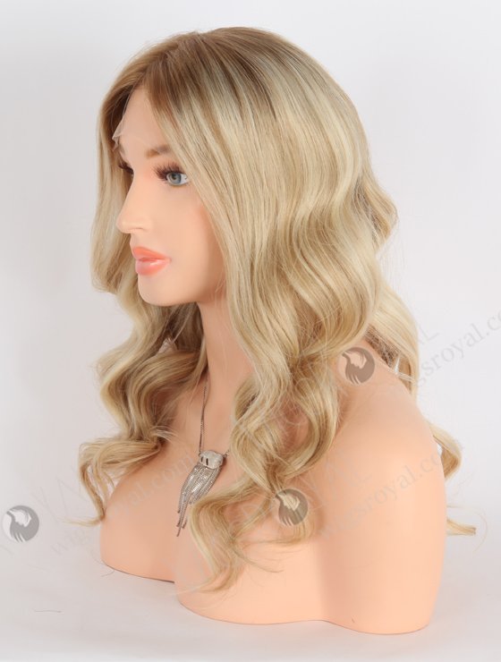 Glamorous Light Blonde Lace Front Wig with Brown Roots | 18 Inch Virgin European Hair Wavy Lace Front Wigs |  RLF-08005-23905