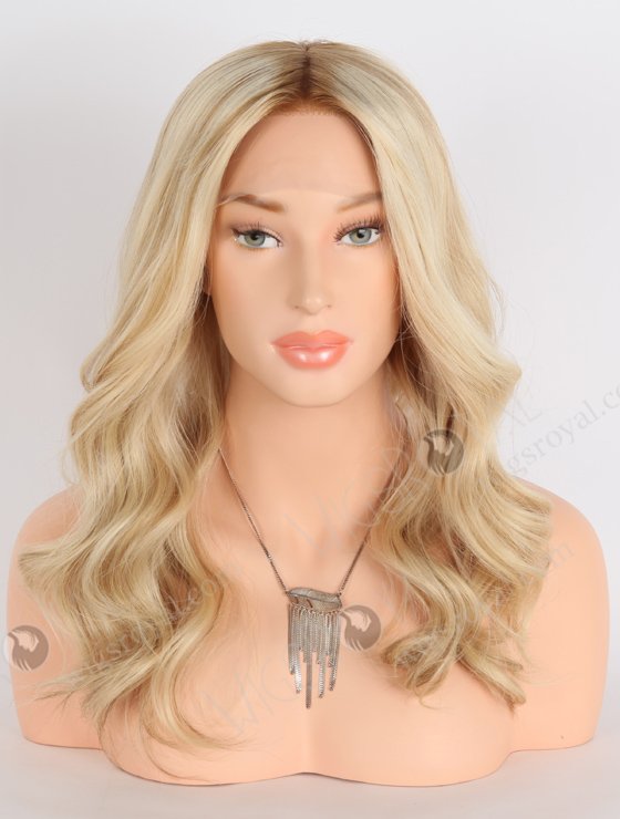 Luxury Brown Roots Blonde Wavy Human Hair Wigs 16 Inch Double Drawn GRD-08004-23951