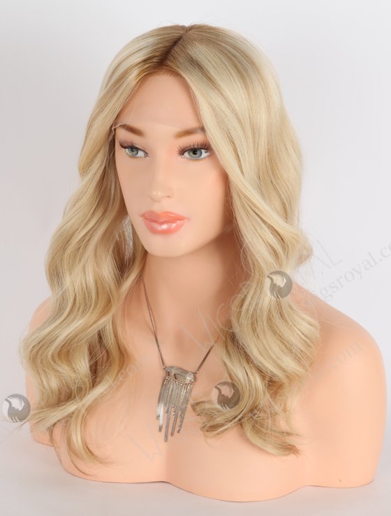Luxury Brown Roots Blonde Wavy Human Hair Wigs 16 Inch Double Drawn GRD-08004-23952