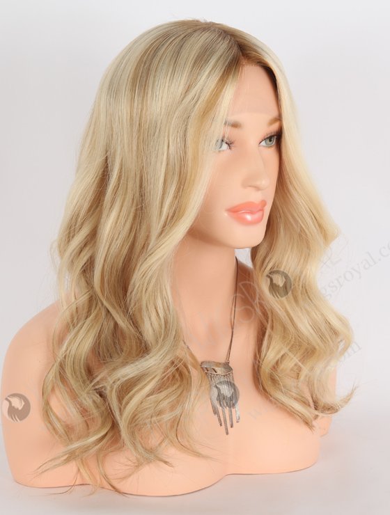 Luxury Brown Roots Blonde Wavy Human Hair Wigs 16 Inch Double Drawn GRD-08004-23953