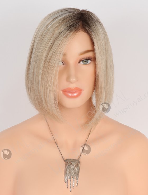 Side Part Short Bob Wigs | 8 Inch Blonde with Dark Roots Bob Cut Wigs | GLM-08014-24413