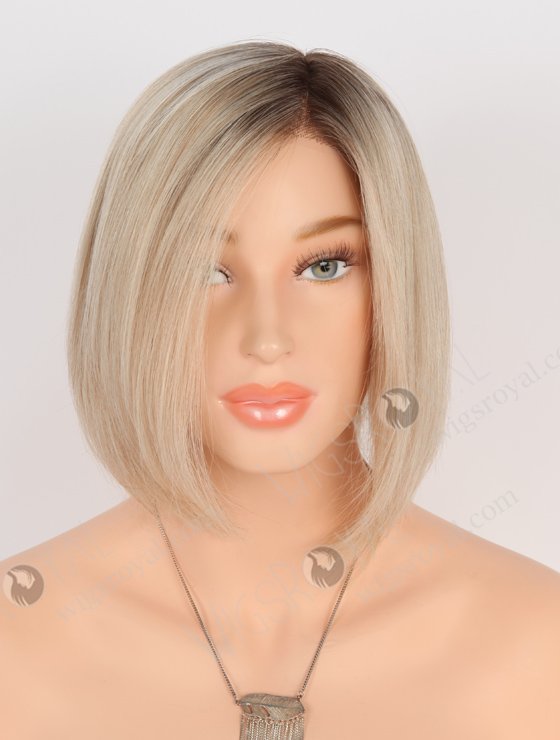 Side Part Short Bob Wigs | 8 Inch Blonde with Dark Roots Bob Cut Wigs | GLM-08014-24414