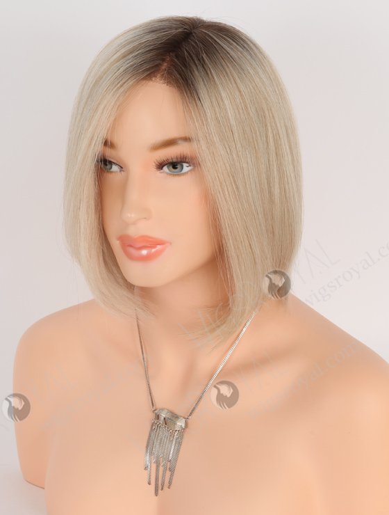 Side Part Short Bob Wigs | 8 Inch Blonde with Dark Roots Bob Cut Wigs | GLM-08014-24416